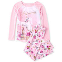 NWT The Childrens Place Unicorn Princess University Heart Girls Pink Pajamas Set - £5.16 GBP