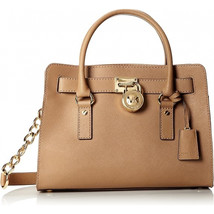 Michael Kors Hamilton Saffiano Leather E/w Satchel Dark Khaki with key f... - $241.86