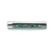 ND sterling silver bar brooch w/ abalone shell inlay - vtg 1.5&quot; modernist pin - £19.77 GBP