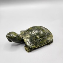 Variegated Green Turtle Hand Carved Figurine 5&quot; Stone Sculpture Serpentine? 372g - £30.59 GBP