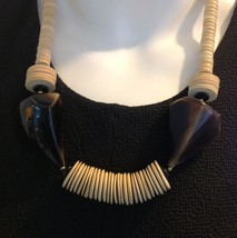 Hand Crafted Wooden Art Women Necklace In Brown And Bone Colors 21&quot;  2013 - $45.50