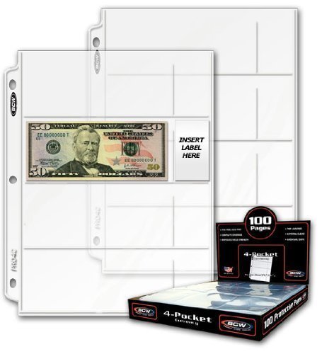 20 (Twenty) - BCW Pro 4-Pocket MODERN Currency Storage Page - Coin & Currency Co
