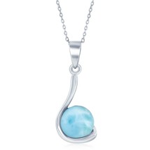 Sterling Silver Open Top with Round Larimar In Swirl Design Pendant - £44.80 GBP