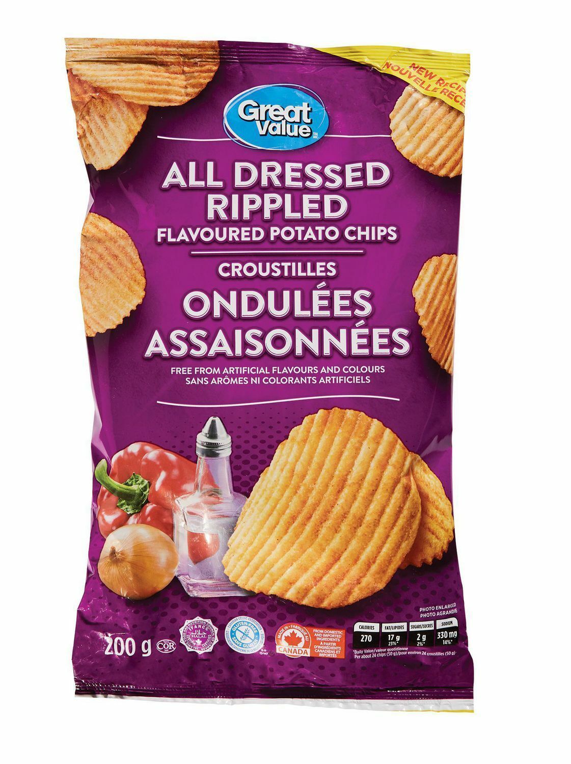 12 Bags Of Great Value All Dressed Rippled Chips Size 200g Canada Free Shipping - $45.48