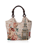 Wooden Beaded Handle Crocheted Knite Jute Tote Bag - $52.72 CAD