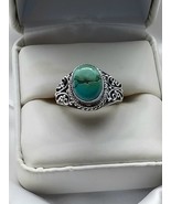Vtg Southwestern Turquoise Sterling Silver Ornate Filigree Cabochon Ring... - $42.56