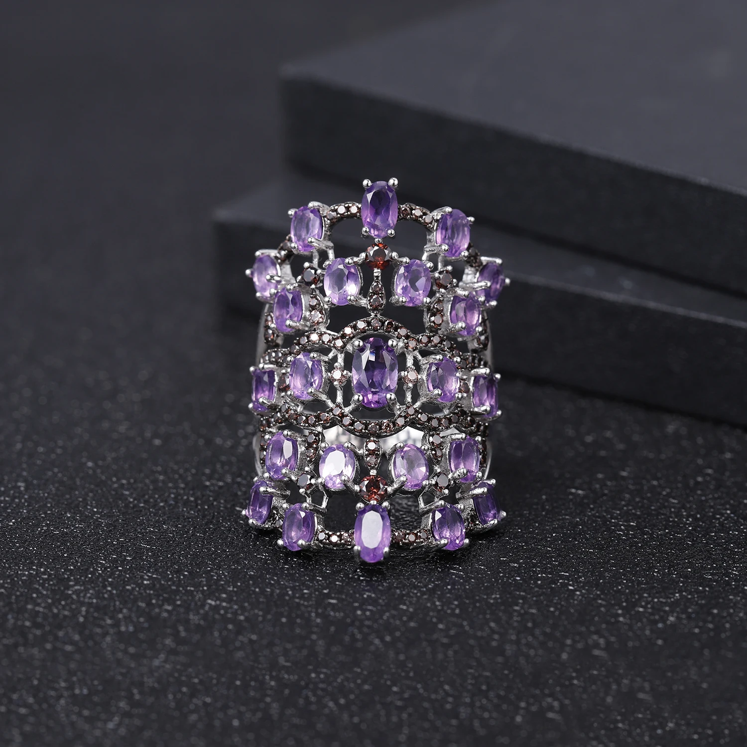 T luxury 7 44ct natural amethyst finger rings 925 sterling silver gemstone vintage ring thumb200