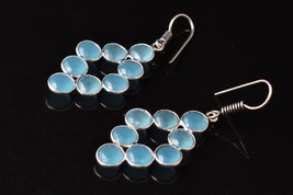 925 Sterling Silver Blue Topaz Gemstone Handmade Dangle Earrings HerGift ES-1245 - £29.09 GBP