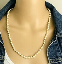 Vintage 50&#39;s 6mm Faux Pearl Hand Knotted Strand Necklace 24&quot; - $15.84