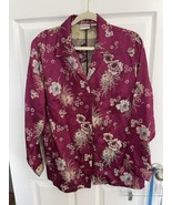 Chicos Size 2 (Large 12) Jacket Gold Magenta Floral Brocade Asian Inspired - $26.18