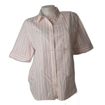 GAP White with Pink Red Stripes Short Sleeve Cotton Button Front Top Siz... - £19.78 GBP