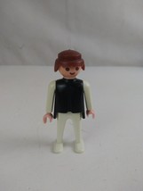 1974 Geobra Playmobile Man Wearing Black &amp; White Brown Hair 2.75&quot; Toy Figure - £6.19 GBP