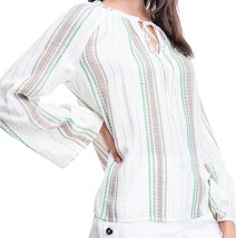 Fever Womens Large Off White Feel Striped Tie Neck Long Sleeve Top NWT E13 - £19.25 GBP