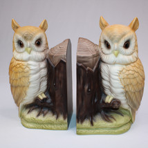 Vintage Pair Of Owls Sitting On Tree Stump Bookends Made in Japan Ceramic Rare - £16.30 GBP