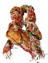 Lane Bryant Floral Scarf Pink Romantic Roses Fringe Ends Y2K 2000s Vinta... - $37.18