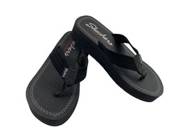 Skechers Women Shoes Black 6M Suede Yoga Vinyasa Platform Toe Thong Wedge Sandal - £20.90 GBP