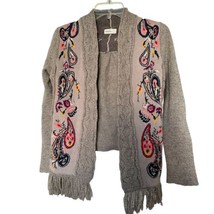 Anthropologie Sleeping On Snow Wool Embroidered Open Front Cardigan XS Petite - £30.84 GBP