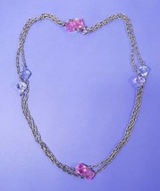 Vintage Sarah Cov Blue &amp; Pink Bead Silver Tone 52&quot; Chain Necklace - £9.71 GBP