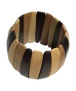 Vintage Large WOODEN Oval Flat BEAD STRETCH BRACELET Chunky wood elastic... - $35.10