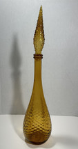 Empoli Italian Amber Hobnail Glass Decanter Genie Bottle w/Stopper MCM Yellow - £76.46 GBP
