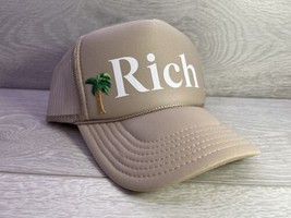 New Rich Palm Tree Tan Cap Hat 5 Panel High Crown Trucker Snapback Curved Money - £19.46 GBP