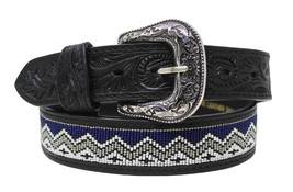 30  Western 1-1/2&quot; Wide Basketweave Beaded  Full-Grain Leather Belt 26RS71 - $69.99