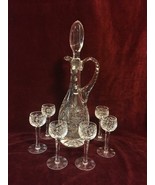 15&quot; Tall Crystal / Etched Glass Decanter and Six (6) Sherry Cordial Glasses - £158.64 GBP