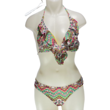 JESSICA SIMPSON Swimwear Bikini 2 Pc Flounce Halter Women&#39;s Size XL / M NEW - $35.99