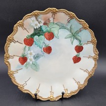 Vintage Hand Painted Strawberry Fruit Green Leaves Gold Trim Signed Plat... - $19.79