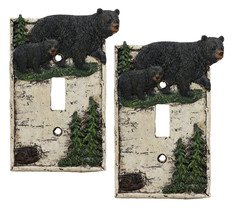 Ebros Set of 2 Rustic Pine Trees Black Mother Bear &amp; Cub Wall Light Cover Plate - £19.91 GBP