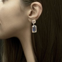 High-quality Cushion Cut Earrings, Glass Stone Dangle Earrings, Iridescent Cryst - £20.38 GBP