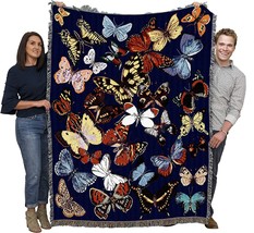 Flutterbies Butterfly Blanket - Garden Floral Gift Tapestry Throw Woven, 72x54 - £60.97 GBP
