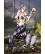 Large Sirens of The Seas Necromancer Gothic Mermaid Holding A Skull Figu... - $74.99