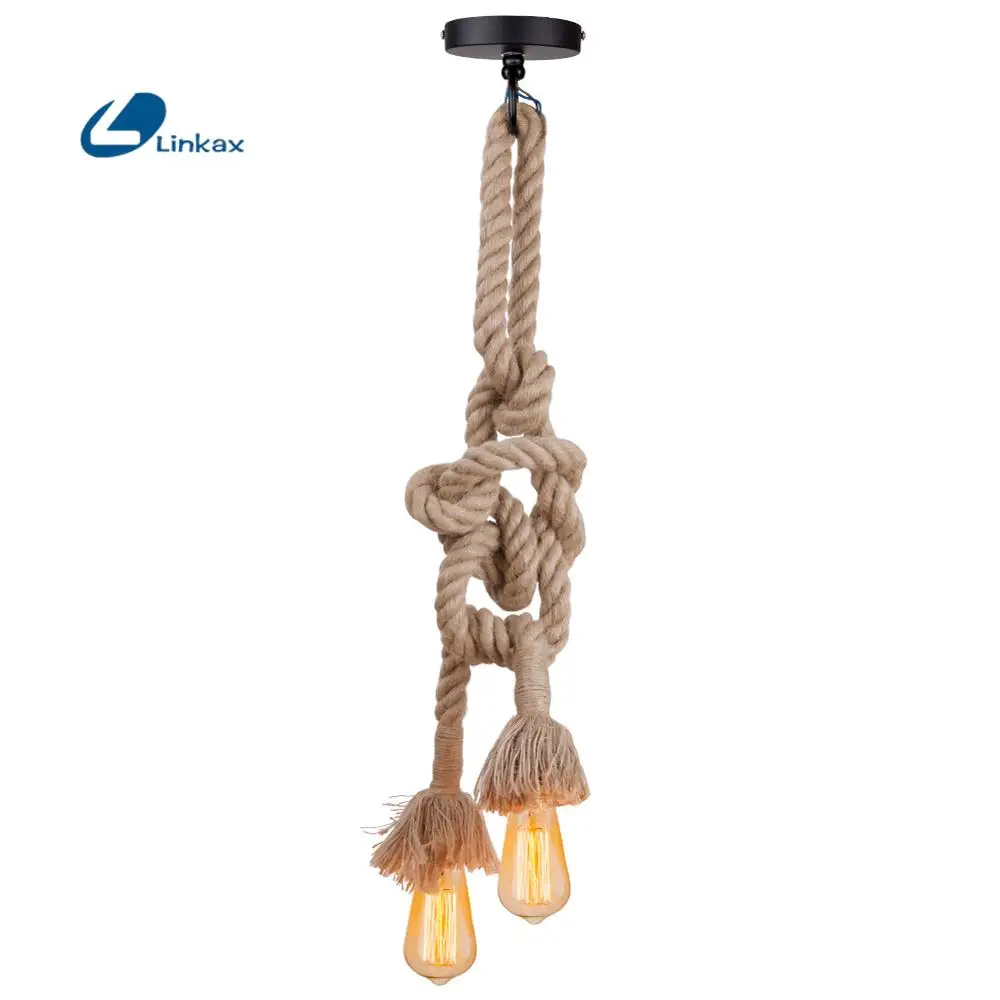Vintage Double Head Hemp Rope Pendant Lights Loft E26/E27 Rope Light Base 40W In - £201.59 GBP