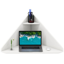 Floating Triangular Corner Computer Desk with Storage Shelf-White - Colo... - $2,427.54 MXN