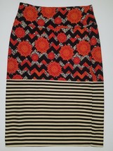 LuLaRoe Cassie Skirt Size Medium Pencil Orange Sun Chevron Black Tan Str... - £13.20 GBP