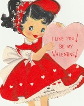 Adorable Girl In Red Dress W/ Valentine Vintage Hallmark Card - £4.74 GBP