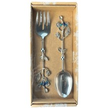 Mackenzie Childs Blueberry Royal Check Jeweled Salad Serving Set Fork Sp... - $67.56