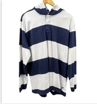 CHAPS Shirt Hooded Henley Mens XL Blue White Striped Pullover Rugby Athl... - $23.07