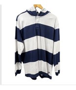 CHAPS Shirt Hooded Henley Mens XL Blue White Striped Pullover Rugby Athl... - $23.07