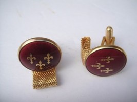 FLEUR DE LIS Gold-tone Red Enamel Wrap Around CUFFLINKS - DESTINO AUSTRI... - £38.37 GBP