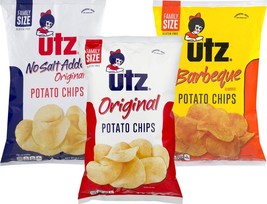 Utz Family Size Variety 3-Pack Potato Chips,Original, No Salt, BBQ Ripple - $30.64