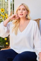 V Neck Bubble Sleeve Solid Top - $29.55