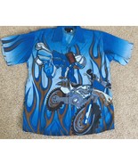 NWT SUN &amp; MOON Mens Medium Blue Short Sleeve Button Down Shirt w/Motocross - £18.73 GBP