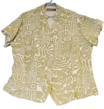 Kahala Womens Woven Hawaiian Print Button Up Collared Blouse Top Green S... - $45.95