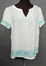 J Jill Woman&#39;s Tunic Shirt White Embroidered Accents 100% Cotton Gauze S... - £15.76 GBP