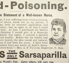 1895 Ayer&#39;s Sarsaparilla Quack Medicine Victorian Blood Poisoning Advert... - £10.62 GBP