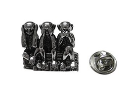 Kiola Designs Black and Silver Toned 3 Wise Monkeys Lapel Pin - £15.97 GBP