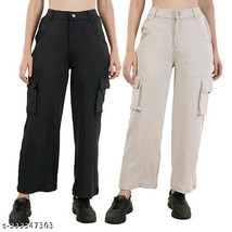 Cargo Pocket PANTS Black Trousers 2 Sets ​Trouser White Bell Bottom Wome... - £27.31 GBP