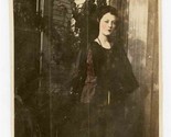 Woman in Black Dress Hand Colored Black and White Photo - £14.28 GBP